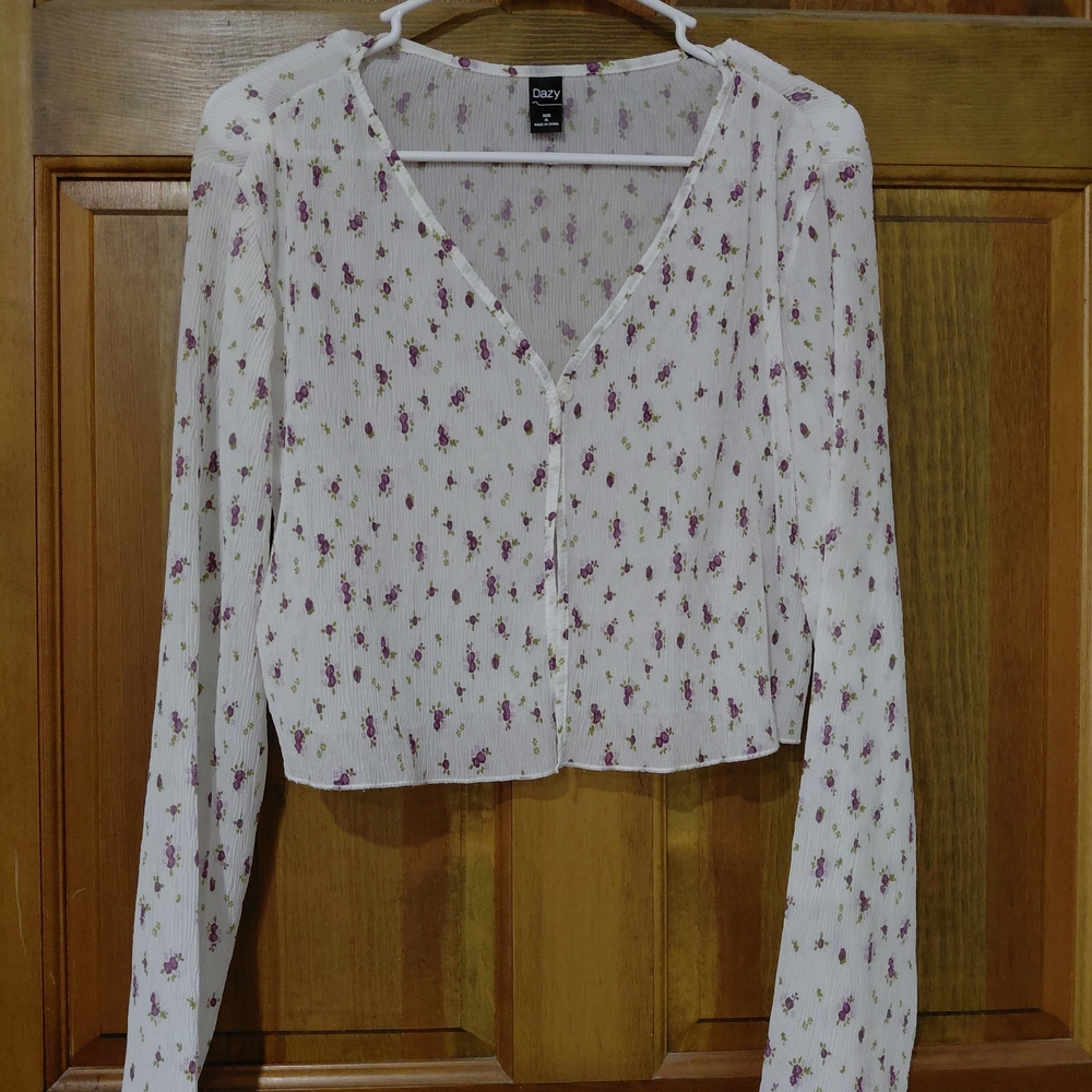 Daisy Cream and Purple Floral Button Down Shirt